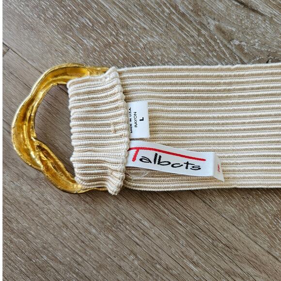 Vintage Talbots Off White Cream Belt Matte Gold Tone Round Buckle Large Casual - Picture 2 of 5